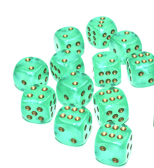 Chessex Dice CHX 27781 16mm D6 Borealis Light Green/Gold Set of 12